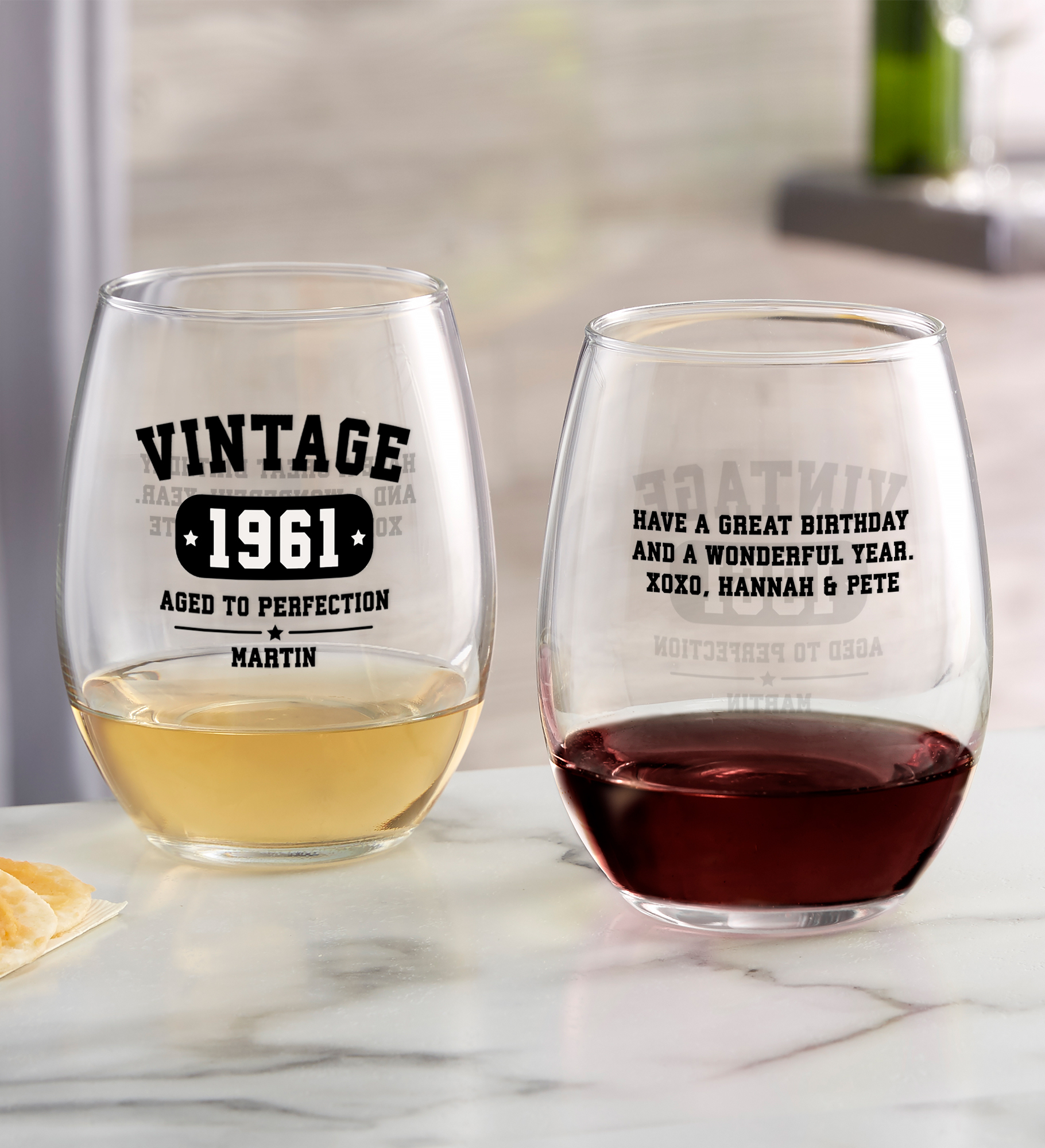 Vintage Birthday Personalized Wine Glasses